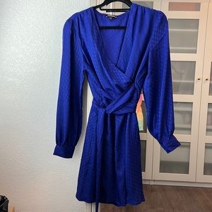 Express Dress! Jacquard Satin Tie Waist, Long Sleeve Mini Dress